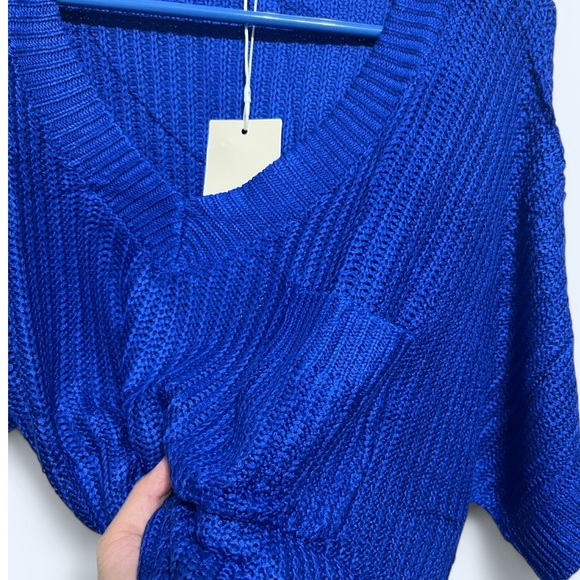 NWT Women's Blue Sweater 2XL Crochet short sleeves V Neck - Picture 9 of 12